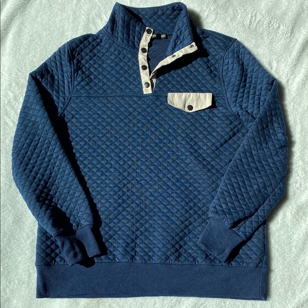 Doe & Rae Blue Quarter-Snap Quilted Sweater